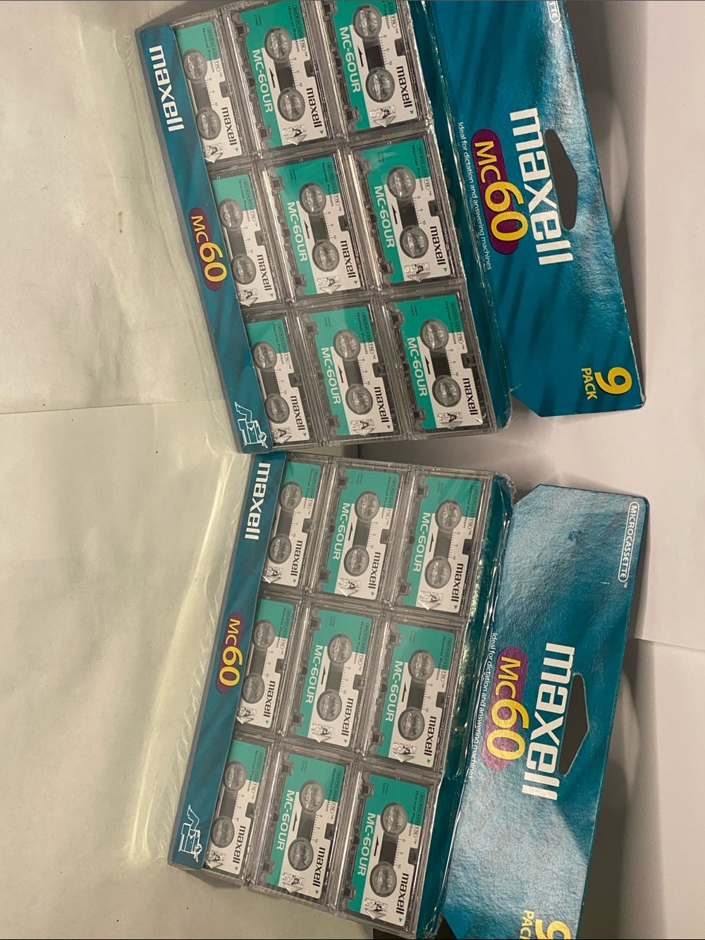Maxell MC60 Cassette Tape 9-Pack (Teal & White) 2 pack lot